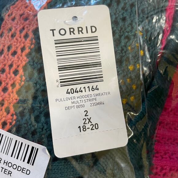 Torrid NWT Open Stitch Pullover Fringe Hem Sweater Size 2X Kangaroo Pocket Boho - Picture 7 of 8